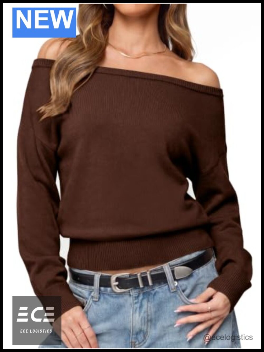 Off The Shoulder Sweater Long Sleeve Knit Pullover Slim Fit